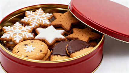 Assorted Christmas Cookies in Red Tin Box – Festive Holiday Biscuit Collection