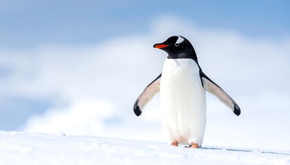 Naklejka premium Gentoo Penguin Standing on Snow in Antarctica.