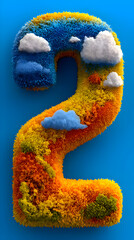 Number Two with Fluffy Clouds