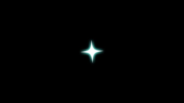 Glowing twinkle star sparkle motion animation, white cartoon doodle glitter stars blinking in flat vector style, shining light sparkle on black screen background, 4k looping video