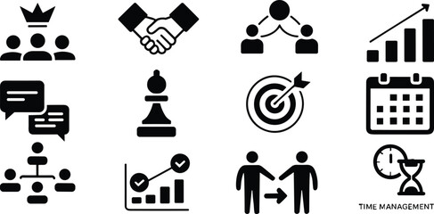 Business icons for strategy planning teamwork and time management vector