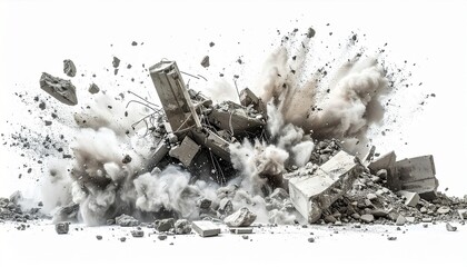 Concrete explosion with debris and dust cloud