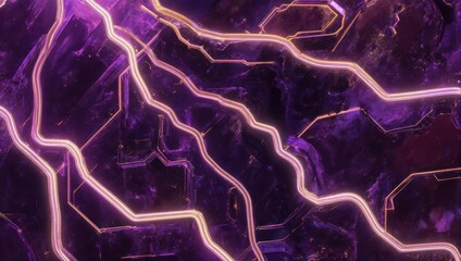 Glowing purple energy pathways on a futuristic circuit board.