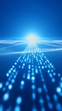 Abstract digital illustration depicting a bright light source emanating from a central point symbolizing data flow innovation and technological advancement with a futuristic blue aesthetic