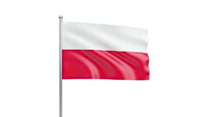 Polish Flag Waving on a Pole Against White Background
