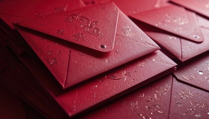 Amplop merah elegan dengan aksen bunga untuk perayaan, pernikahan, dan acara spesial, menyampaikan cinta dan penghargaan dengan cara yang penuh gaya.