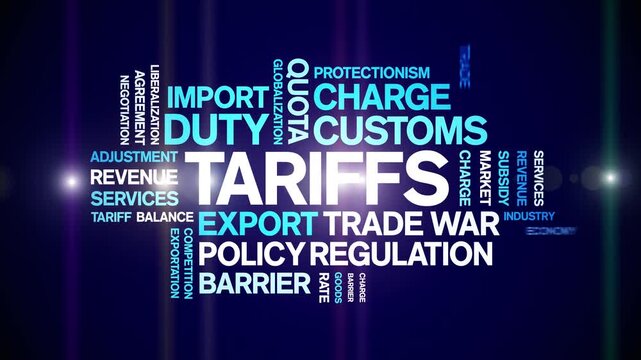 Tariffs animated word cloud-text design animation tag kinetic typography seamless loop.