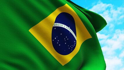 Brazil Flag Waving in Sky with Alpha Matte