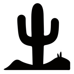Obraz premium Bold silhouette of a saguaro cactus against a stark desert landscape.