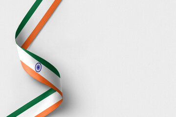 India flag ribbon on white background with copy space