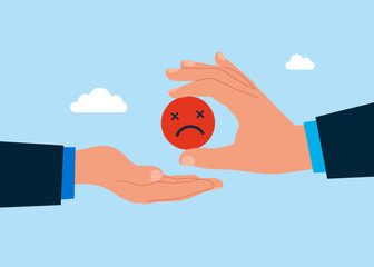 Negative thinking business people. Negative attitude. Business deal, agreement, contract. Modern vector illustration in flat style