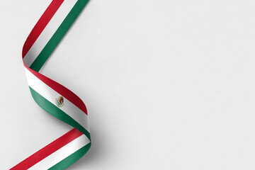 Mexico flag ribbon on white background with copy space