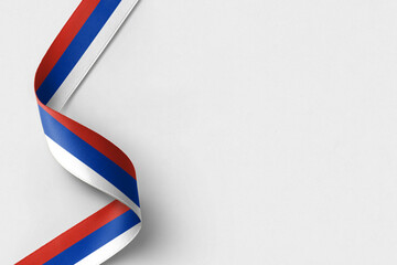 Russia flag ribbon on white background with copy space