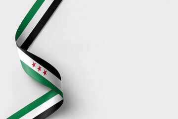 Syria flag ribbon on white background with copy space