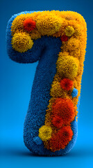 Number Seven Fuzzy Colorful on Blue Background