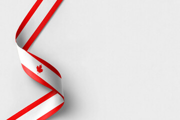 Canada flag ribbon on white background with copy space