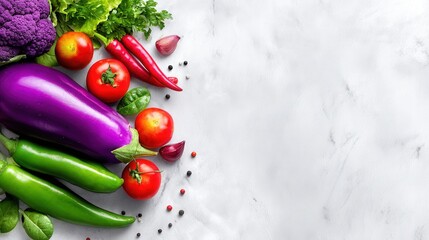 Fresh vegetables on white marble background