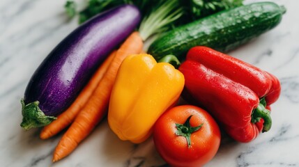 Fresh vegetables on marble background