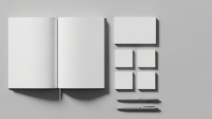 Mockup of stationery set with blank business cards and brochure