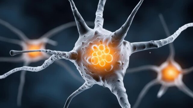 Glowing neuron cell network with synapse signaling energy and radiating dendrite branches