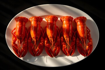 A plate of lobster served hot. A moment when the sunlight falls in strips.