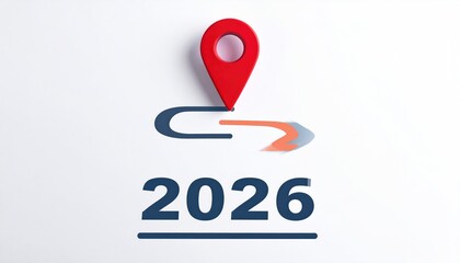Embark on a visual journey into the future, as a vibrant red marker symbolizes the destination ahead, highlighting the year 2026. This dynamic visual suggests planning and precise targeting.