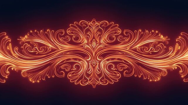 Brightening on start glowing filigree pulsing on navy backdrop to reach peak glow with spark nodes