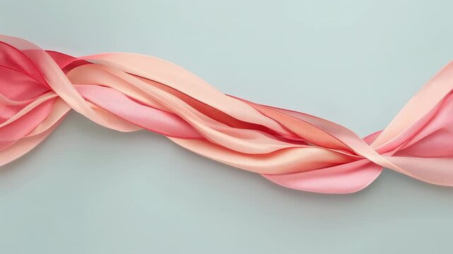 Frames advancing showing ribbon band smoothing across mint-blue backdrop, settling into coral folds