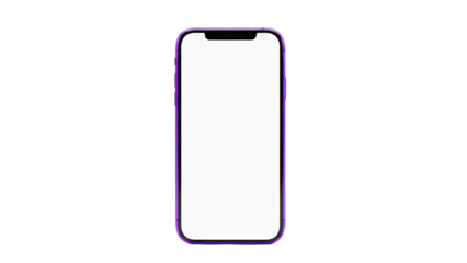 Purple Smartphone with Blank Screen Isolated on White