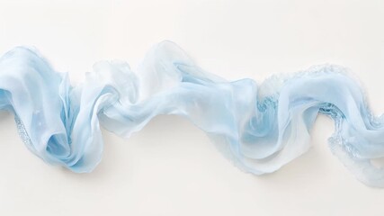 Flowing pale-blue sheer ribbon responding to gentle breeze across studio tabletop, revealing trim - Powered by Adobe
