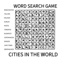 set of qr code word search game cities in the world 