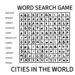 set of qr code word search game cities in the world  png element school test