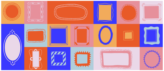 Hand drawn picture frames header, doodle vector set
