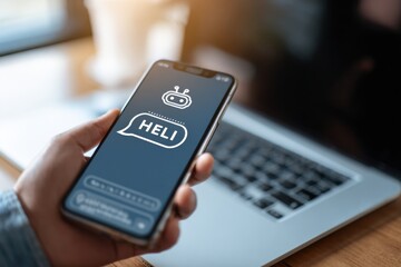 Businesswoman Communicating With AI Interface