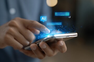 Businesswoman Relying on AI Chat Support