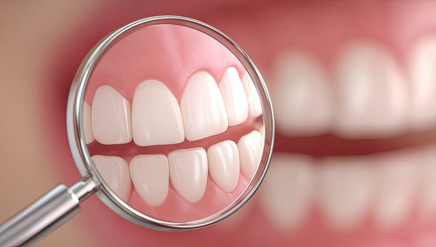 Magnified view of bright white teeth and healthy pink gums