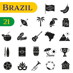 A set of stylish Doodle icons dedicated to Brazil, covering culture, architecture, and cuisine.
