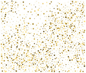 Gold stars confetti background on white. Festive holiday celebration pattern. Vector illustration for party invitation or award