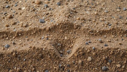 Close-up of textured brown soil with small rocks and pebbles