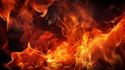 Intense swirling flames with bright orange fire textures for energy, heat, danger, and dramatic visual effect concept background. 