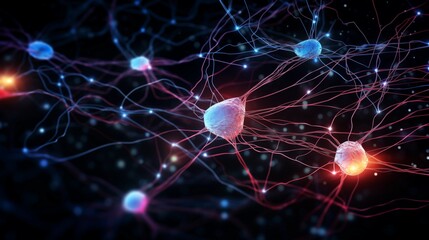 Detailed neural network visualization with glowing synapses for brain science, neurology research, and artificial intelligence concepts.