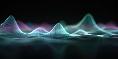 Colorful abstract sound waves ripple across a dark, reflective surface