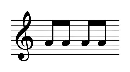 Musical staff with treble clef and four quarter notes, black and white, simple music notation, suitable for education, learning, or teaching music concepts