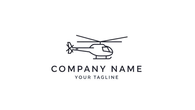 Minimalist Line Art Helicopter Logo Design for Aviation and Transport Companies.