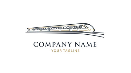 Sleek Modern Train on Tracks Hand-Drawn Sketch Logo Design. © Yahya