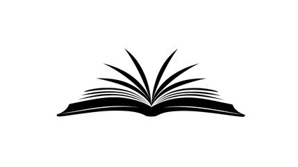 Open book icon with stylized flying pages black and white minimal design symbolizing knowledge education and creativity suitable for library school or learning concepts