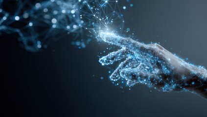 Digital connection being formed as a glowing abstract hand reaches out