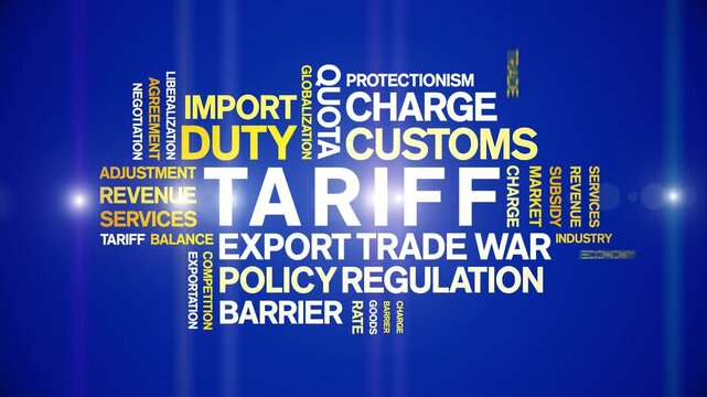 Tariff animated word cloud-text design animation tag kinetic typography seamless loop.