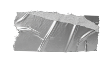 Torn silver metallic tape strip isolated on white background.