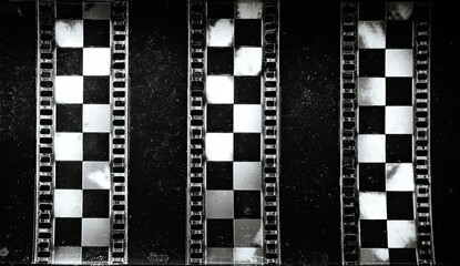 Abstract image of three film strips with checkerboard design